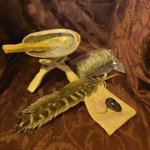 Abalone Shell Smudging Set with Sage and Feather